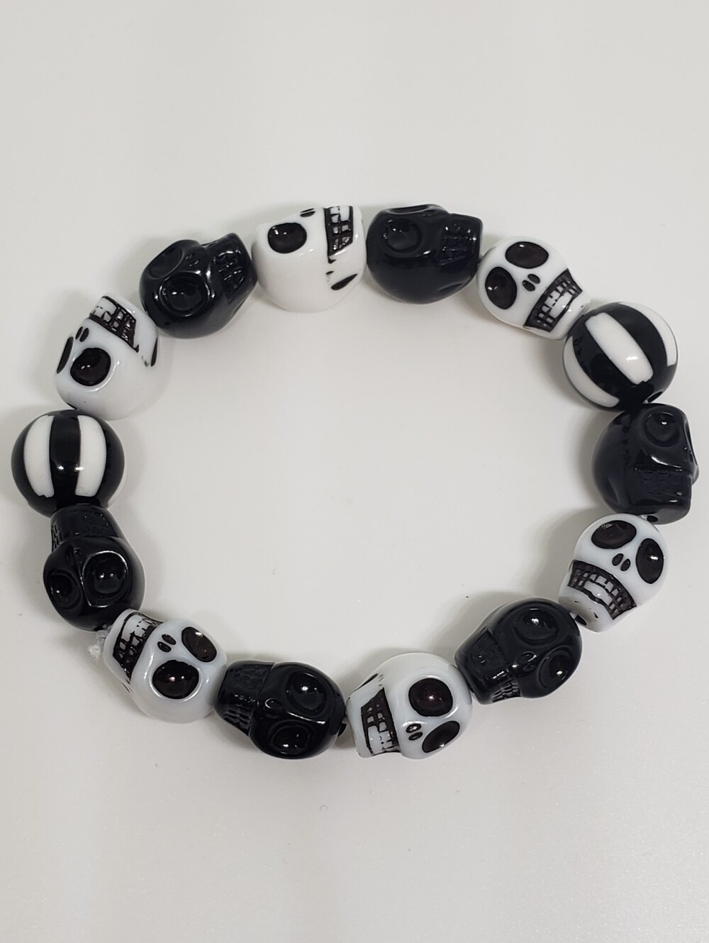 Handmade White Black Skull kandi bracelet